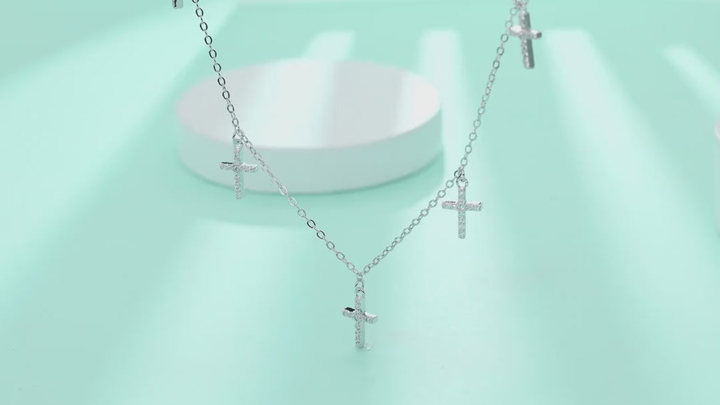 Sanctus Moissanite Cross Station Necklace in Sterling Silver — video