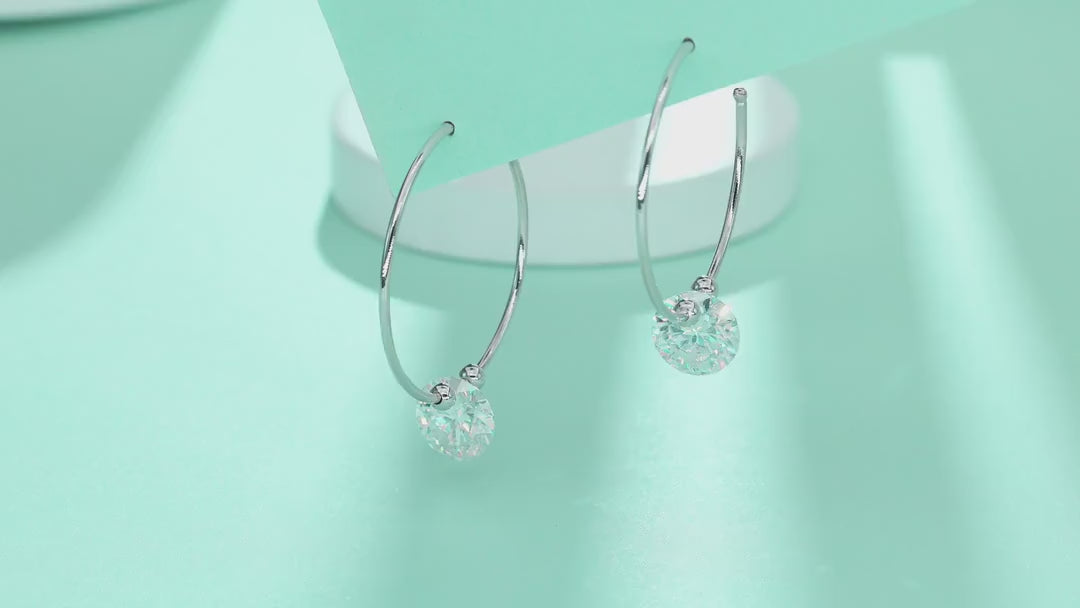 Loophang Moissanite Hoop Drop Earrings in Sterling Silver — video