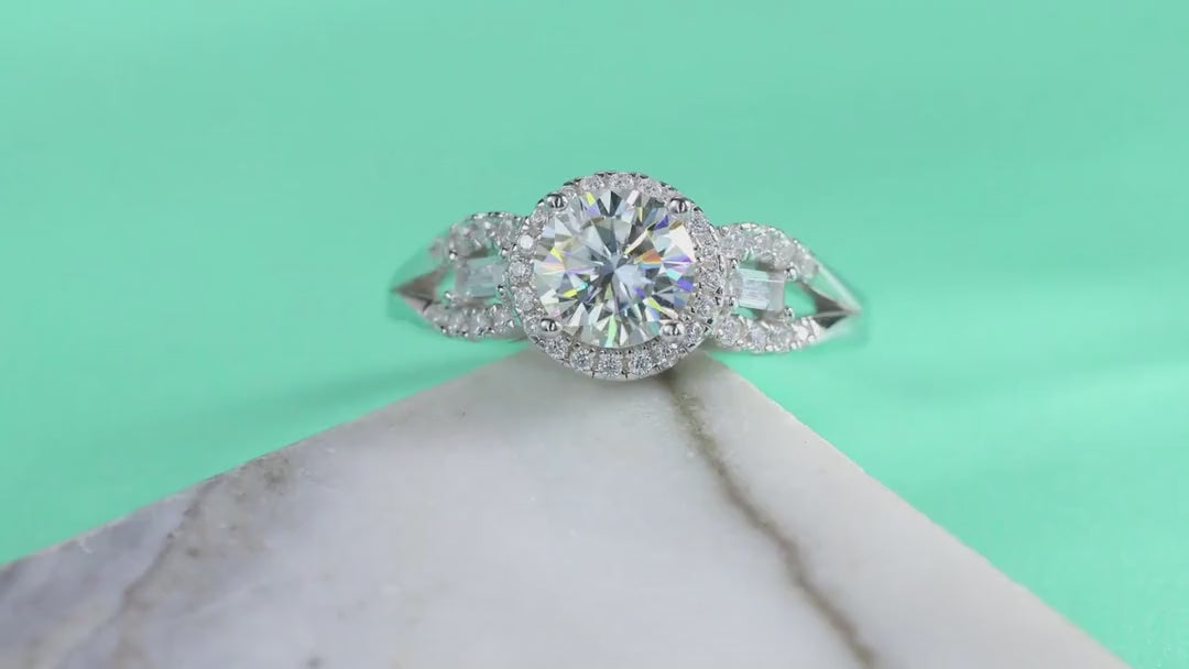 Liberty Moissanite Three-Stone Ring in Sterling Silver — video