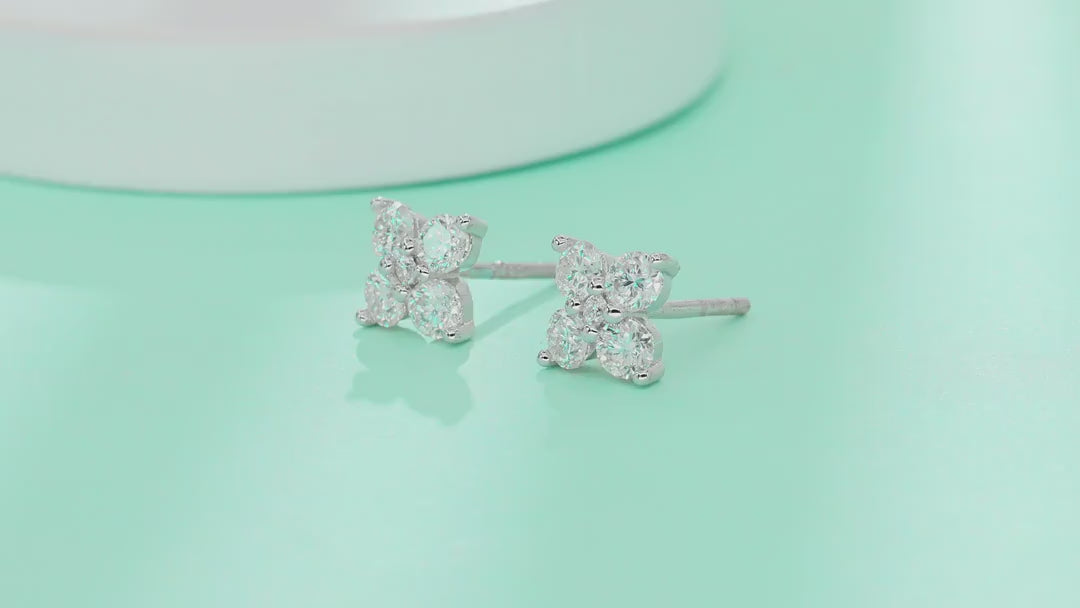 Frostine Moissanite Cluster Stud Earrings in Sterling Silver — video