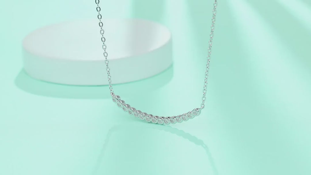 Float Moissanite Curved Bar Necklace in Sterling Silver — video