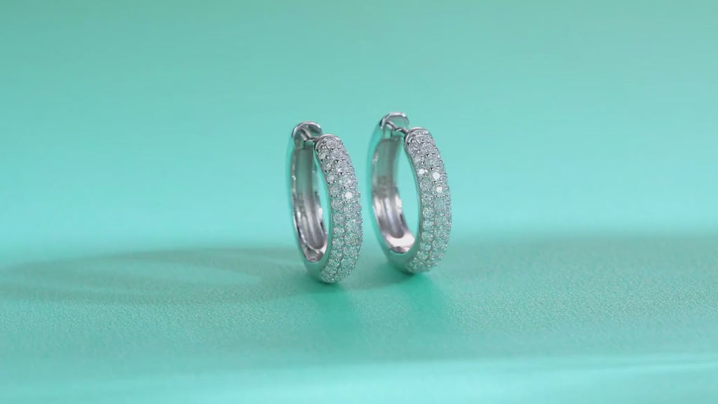 Bold Moissanite Huggie Hoop Earrings in Sterling Silver — video