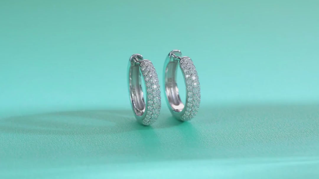 Bold Moissanite Huggie Hoop Earrings in Sterling Silver — video