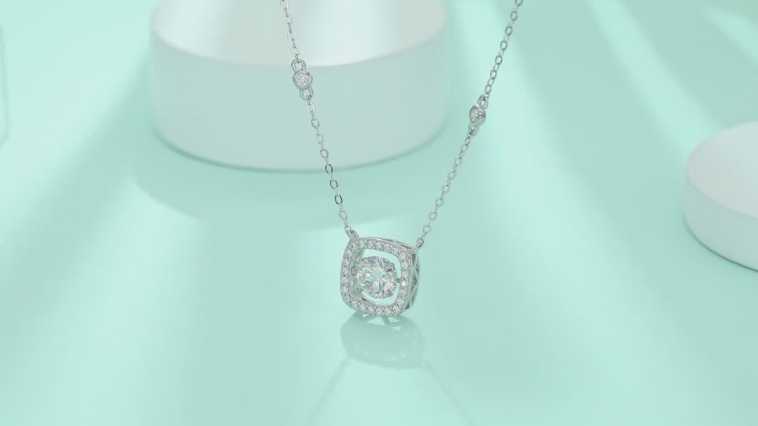 Sweetness 1 Carat Moissanite Halo Pendant Necklace in Sterling Silver — video