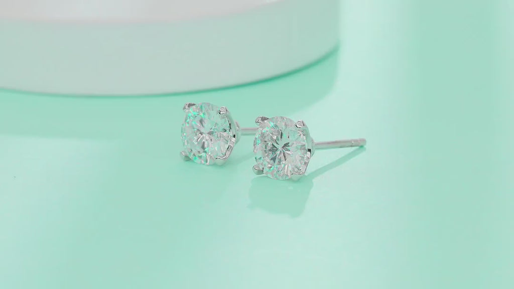 Clarity 1 Carat Moissanite Stud Earrings in Sterling Silver — video