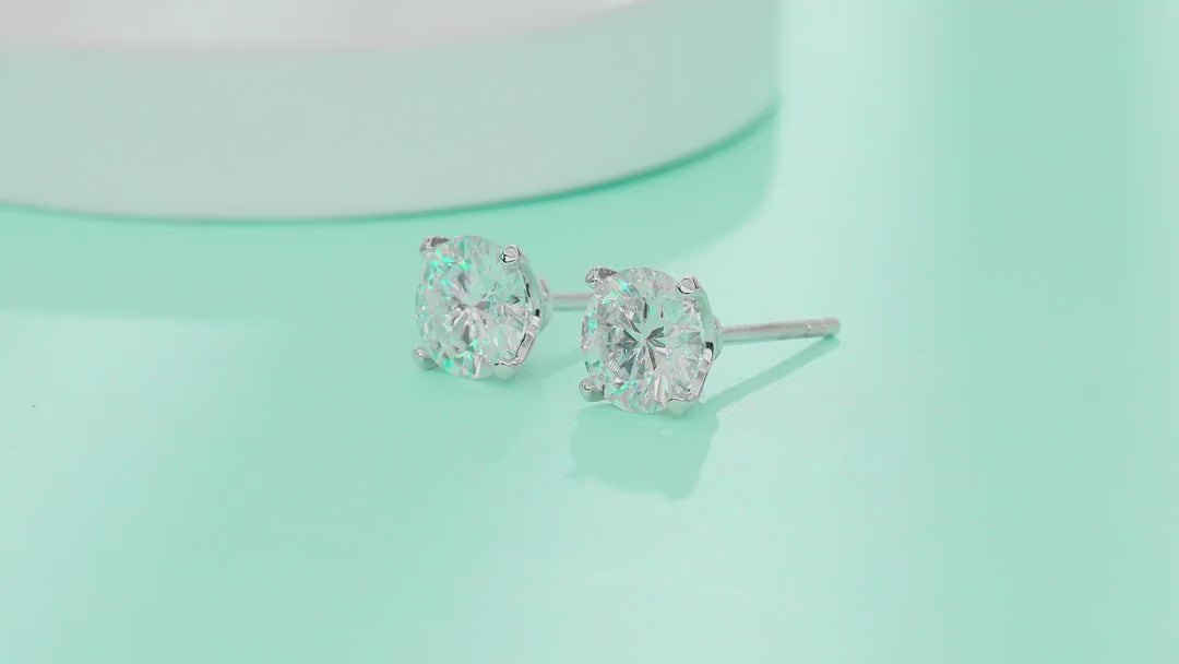 Clarity 1 Carat Moissanite Stud Earrings in Sterling Silver — video