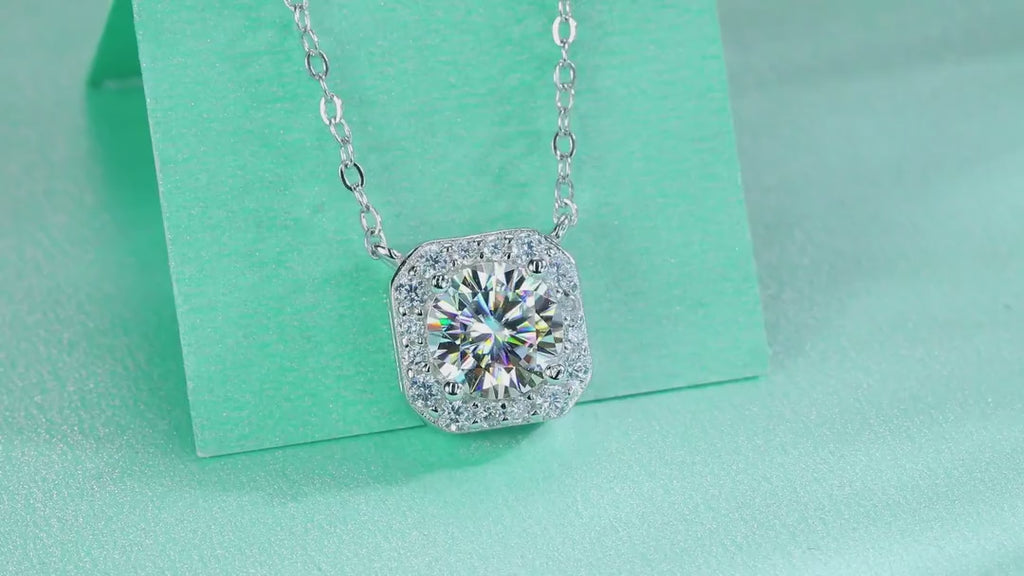 Blossom 1 Carat Moissanite Halo Pendant Necklace in Sterling Silver — video