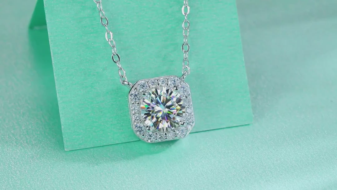 Blossom 1 Carat Moissanite Halo Pendant Necklace in Sterling Silver — video