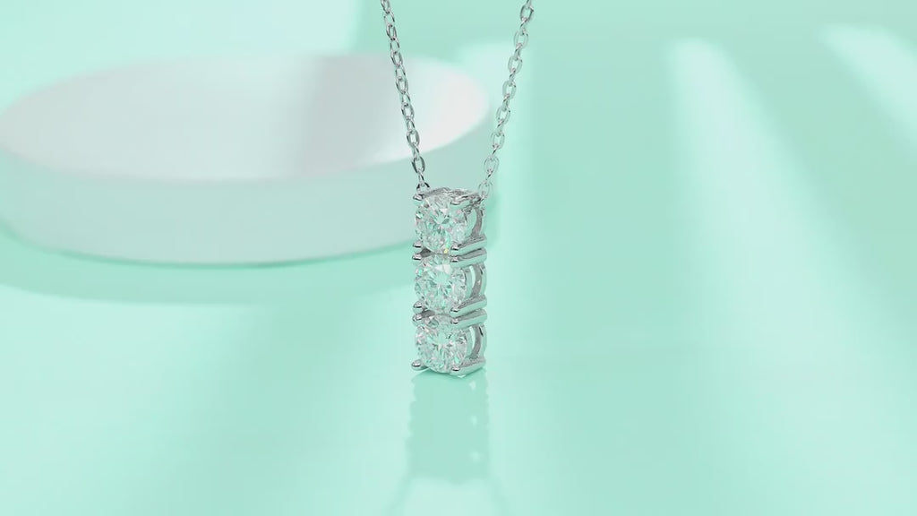 Trio Moissanite Three-Stone Pendant Necklace in Sterling Silver — video