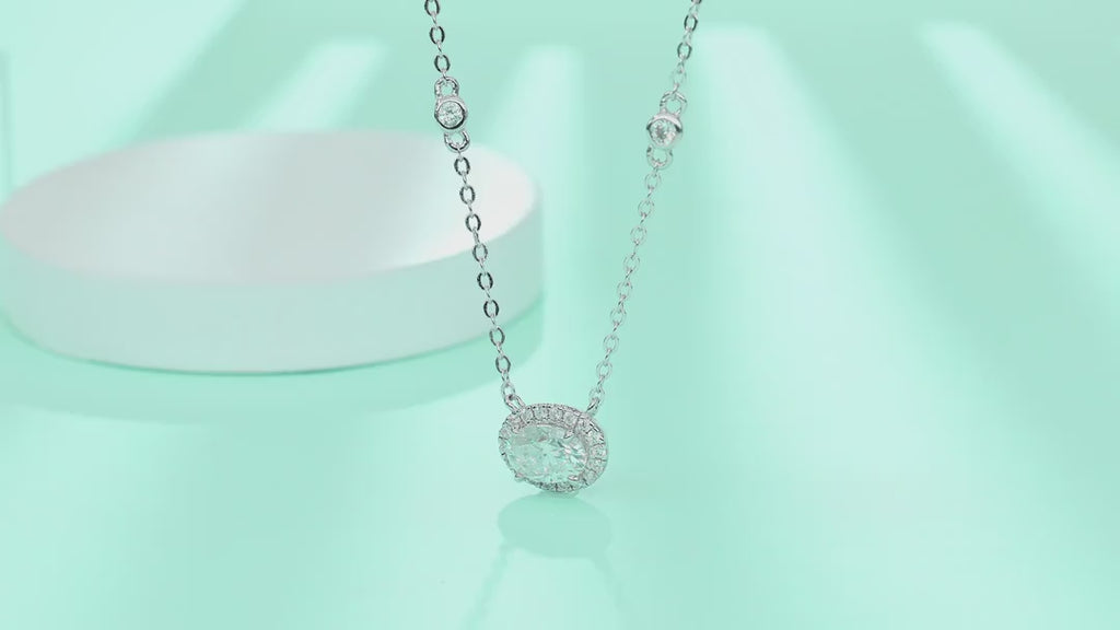 Midsummer Oval-Cut Moissanite Bezel Pendant Necklace in Sterling Silver — video