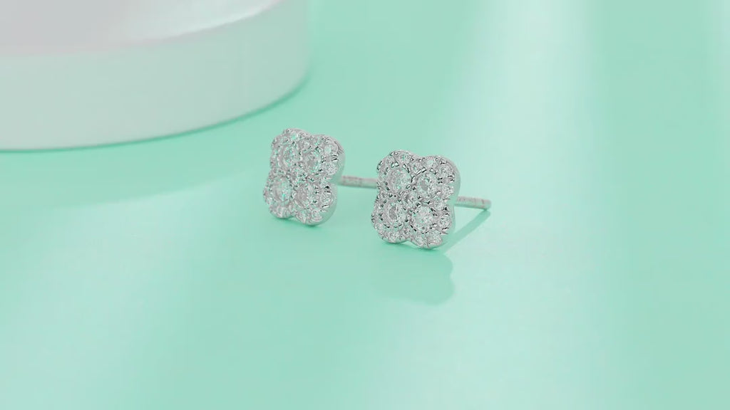 Quatre Moissanite Clover Stud Earrings in Sterling Silver — video