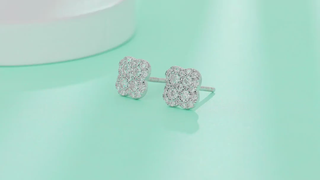 Quatre Moissanite Clover Stud Earrings in Sterling Silver — video