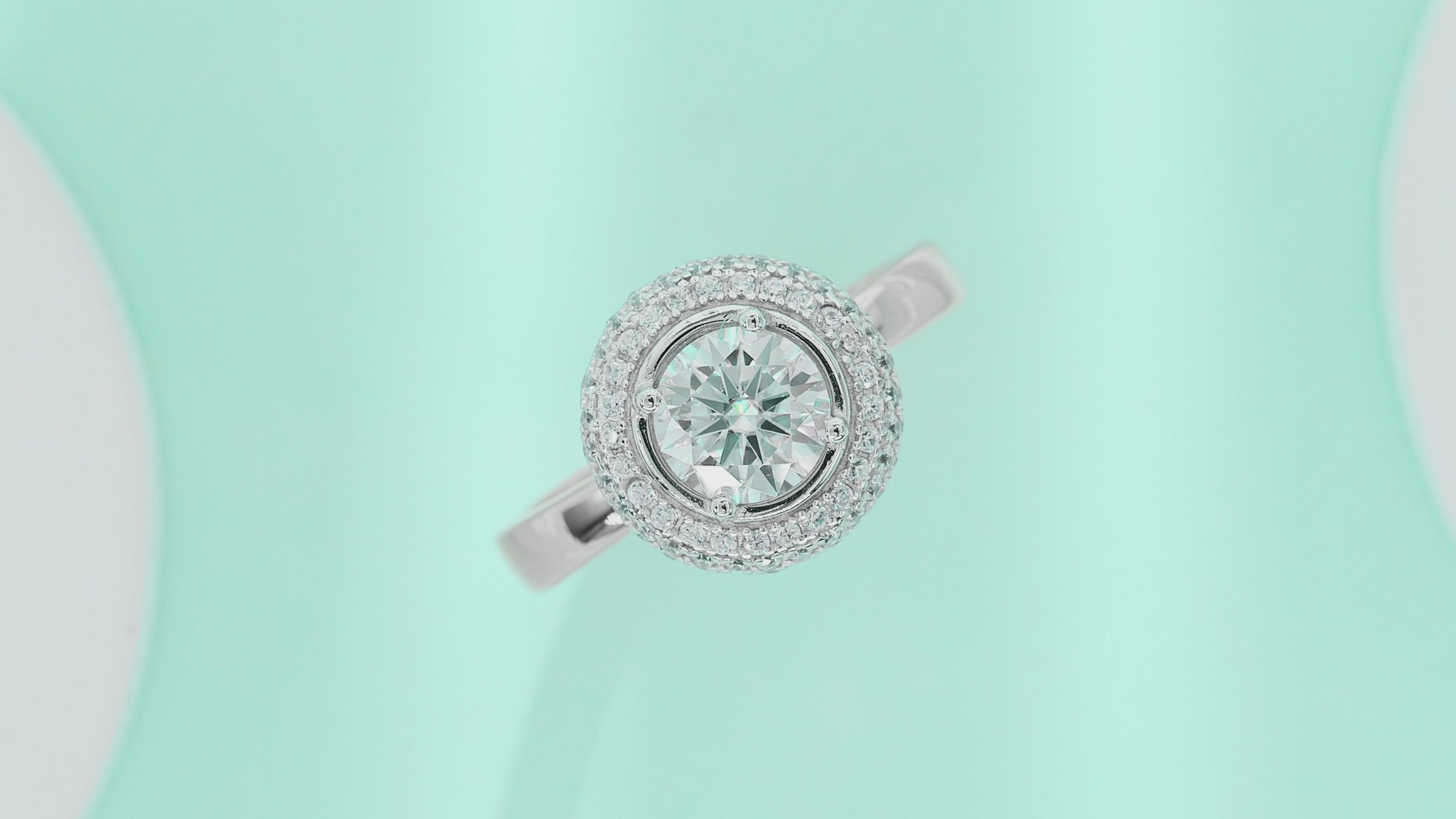 Moonwater 1 Carat Moissanite Double Halo Ring in Sterling Silver — video