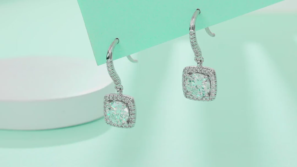 Adorn Moissanite Halo Drop Earrings in Sterling Silver — video