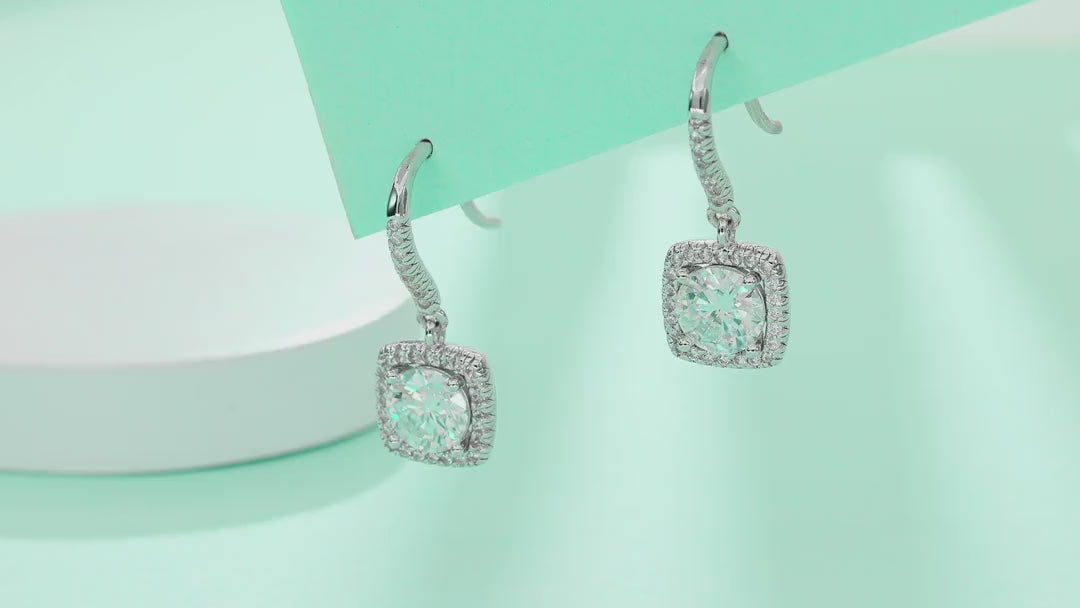 Adorn Moissanite Halo Drop Earrings in Sterling Silver — video