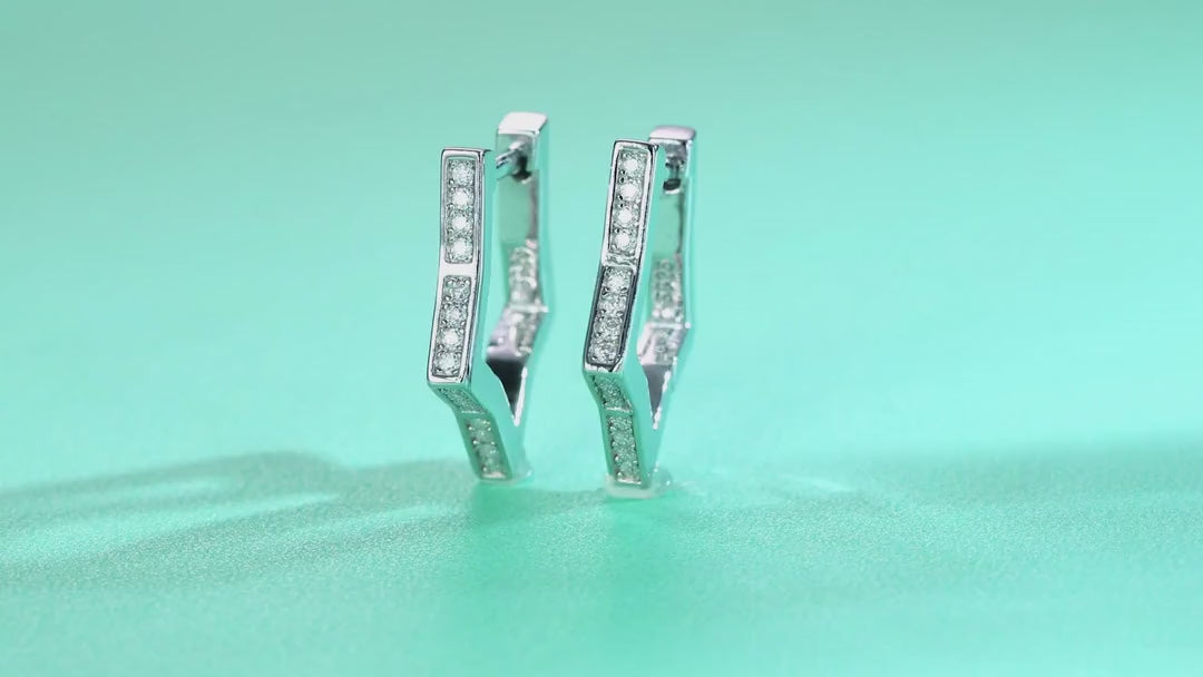 Vertex Moissanite Huggie Hoop Earrings in Sterling Silver — video