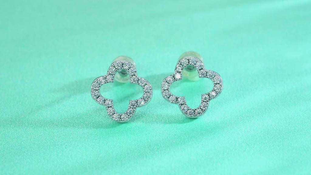 Verdi Moissanite Clover Stud Earrings in Sterling Silver — video