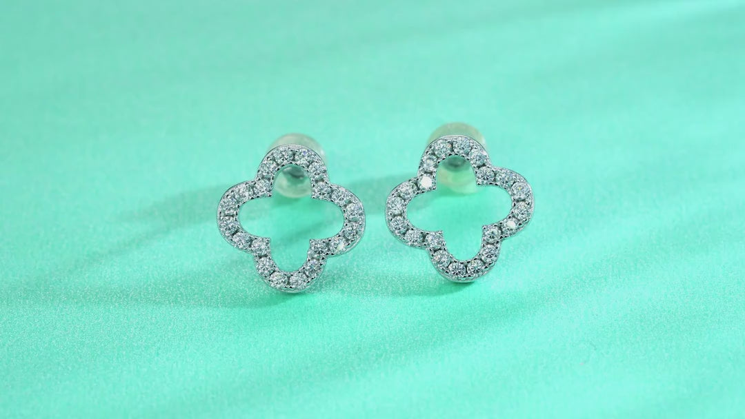 Verdi Moissanite Clover Stud Earrings in Sterling Silver — video