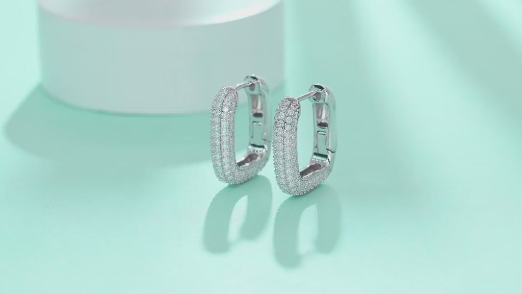 Squared Moissanite Square Huggie Hoop Earrings in Sterling Silver — video