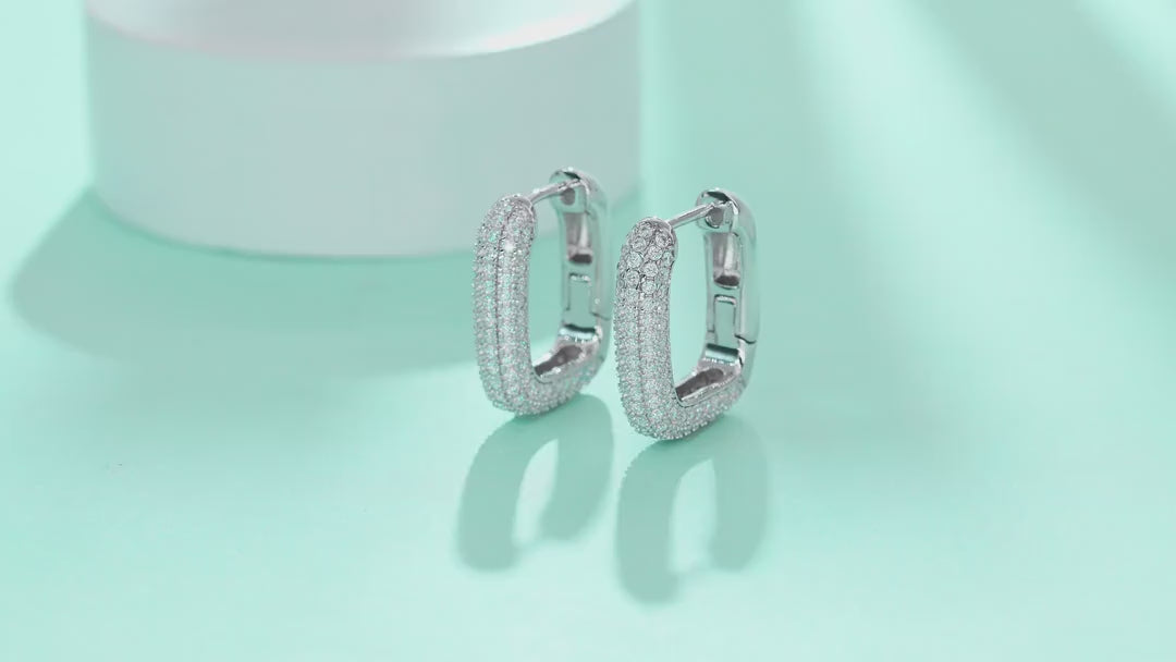 Squared Moissanite Square Huggie Hoop Earrings in Sterling Silver — video