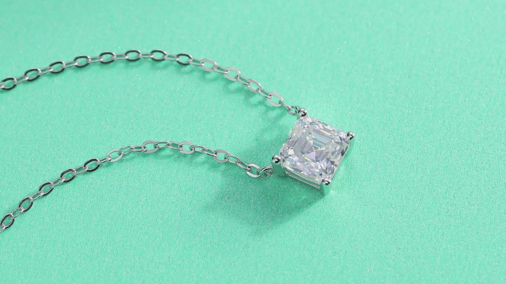 Eternity Square-Cut Moissanite Pendant Necklace in Sterling Silver — video