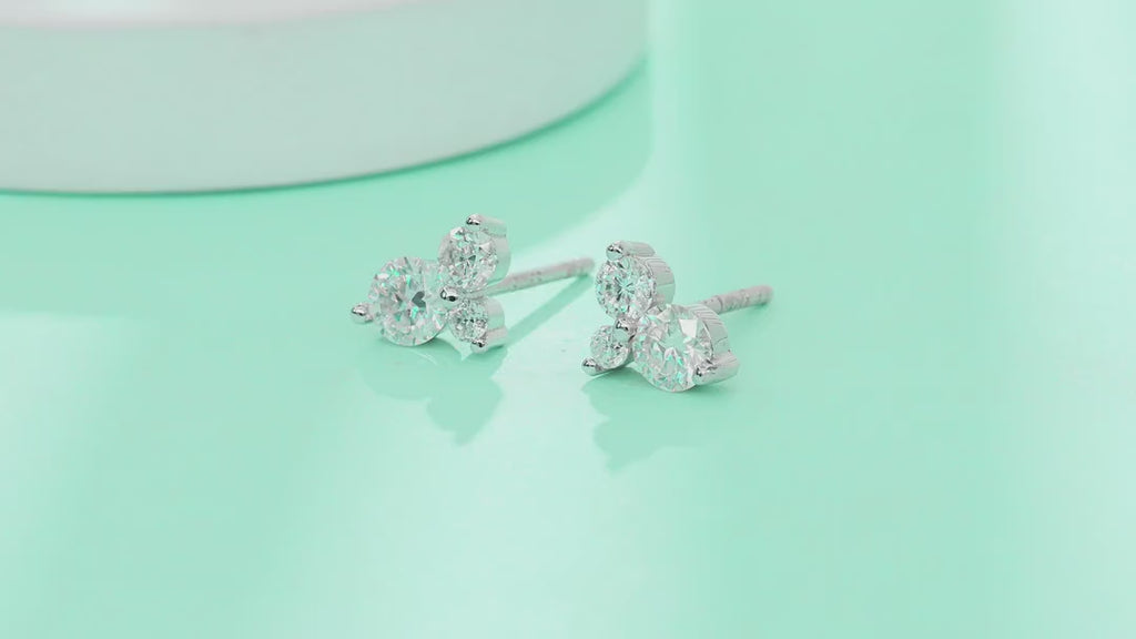 Trine Moissanite Cluster Stud Earrings in Sterling Silver — video