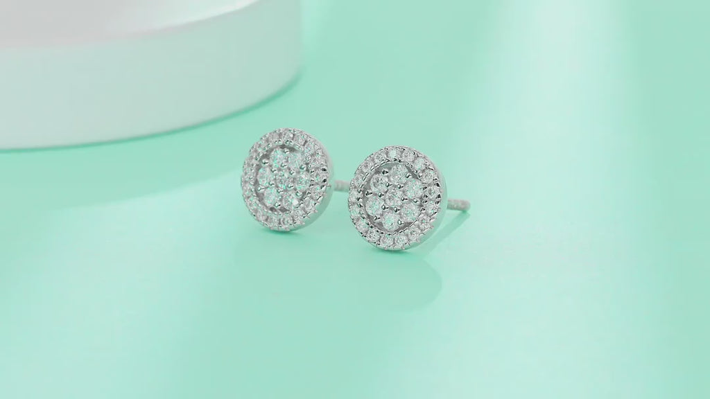Pave Moissanite Cluster Stud Earrings in Sterling Silver — video