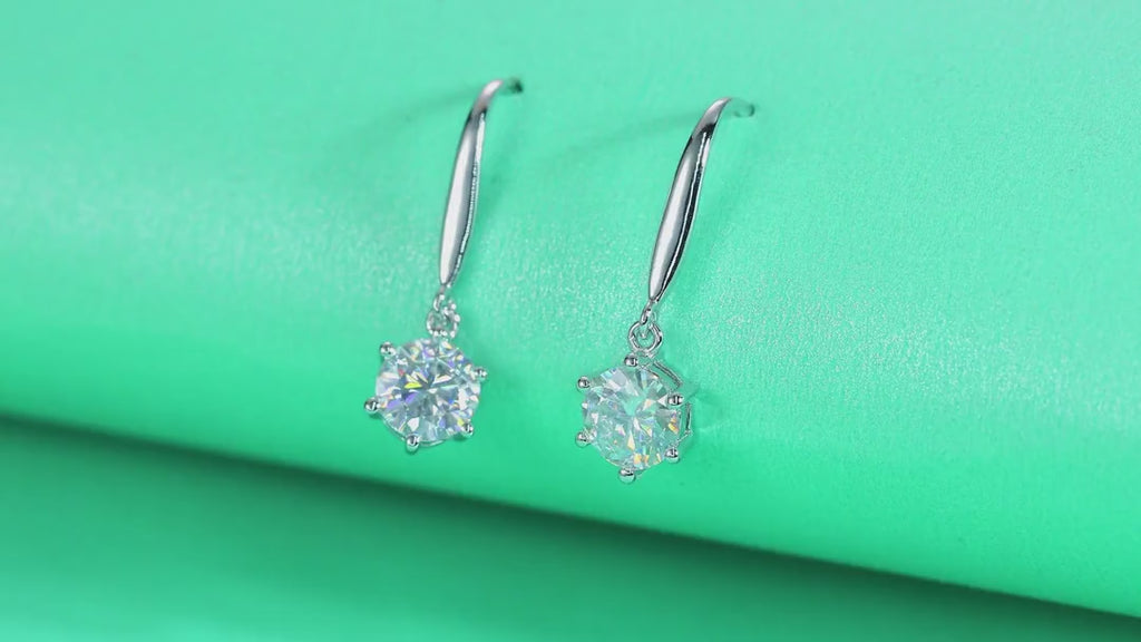 Pendine 1 Carat Moissanite Solitaire Drop Earrings in Sterling Silver — video