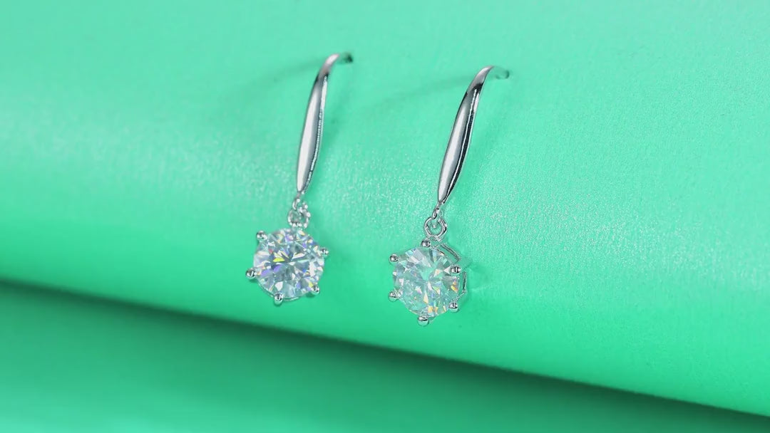 Pendine 1 Carat Moissanite Solitaire Drop Earrings in Sterling Silver — video