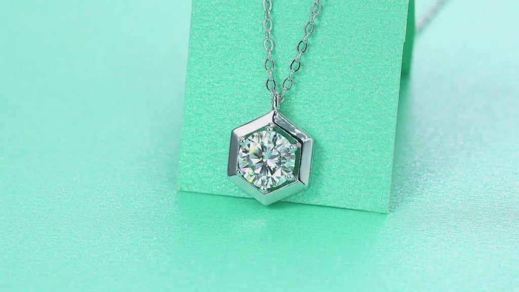 Facet 1 Carat Moissanite Hexagon Pendant Necklace in Sterling Silver — video