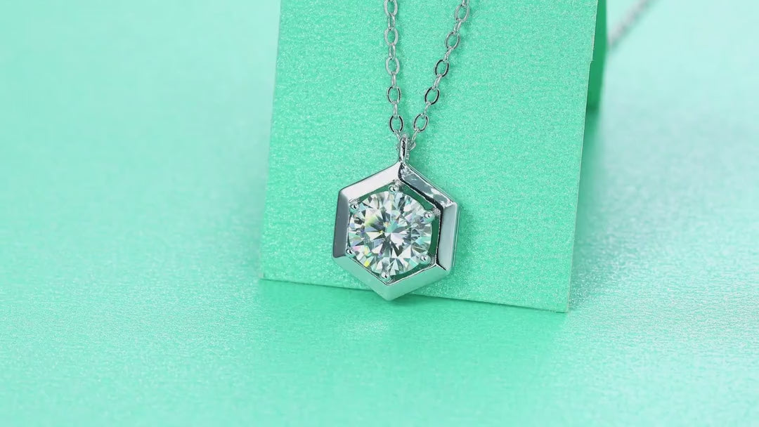 Facet 1 Carat Moissanite Hexagon Pendant Necklace in Sterling Silver — video