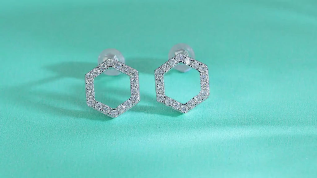 Hexa Moissanite Hexagon Stud Earrings in Sterling Silver — video