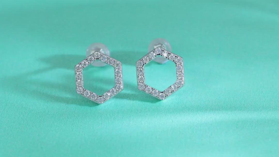 Hexa Moissanite Hexagon Stud Earrings in Sterling Silver — video