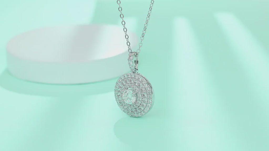 Dune 0.5 Carat Moissanite Double Halo Pendant Necklace in Sterling Silver — video