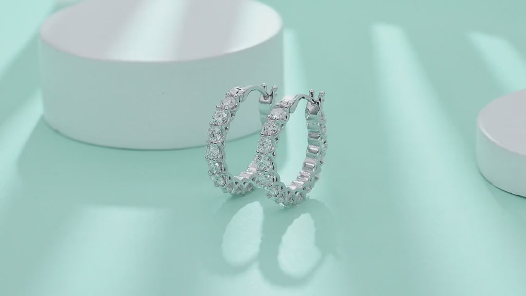 Filigree Moissanite Huggie Hoop Earrings in Sterling Silver — video