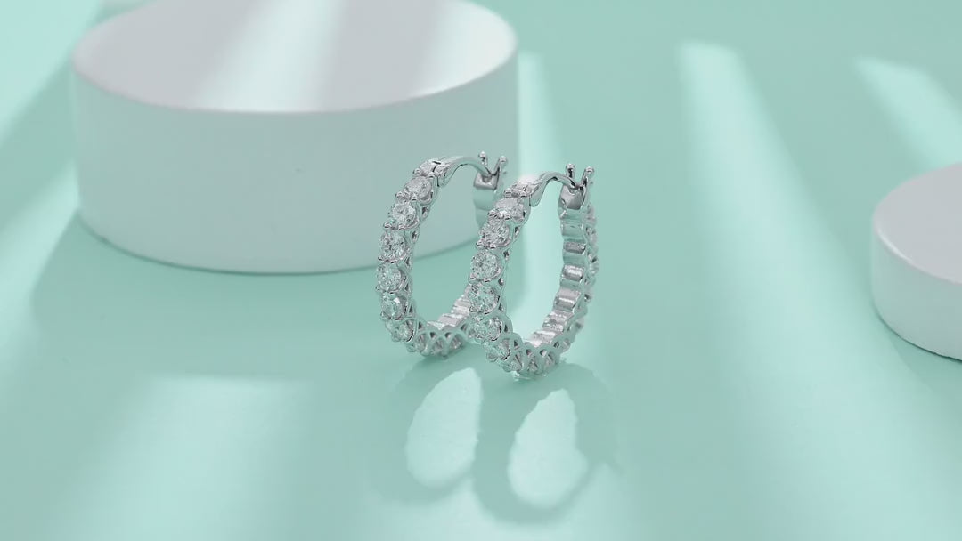 Filigree Moissanite Huggie Hoop Earrings in Sterling Silver — video