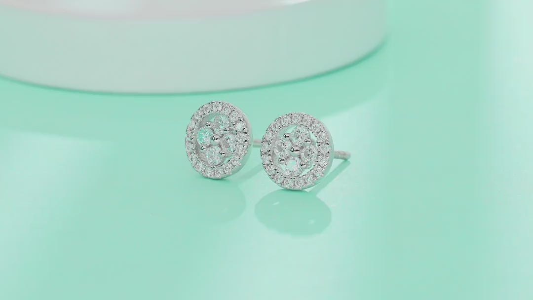 Sunna Moissanite Halo Stud Earrings in Sterling Silver — video