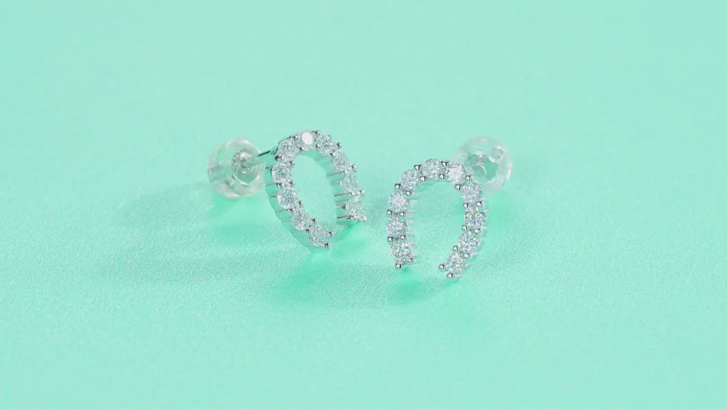 Charmed Moissanite Horseshoe Stud Earrings in Sterling Silver — video