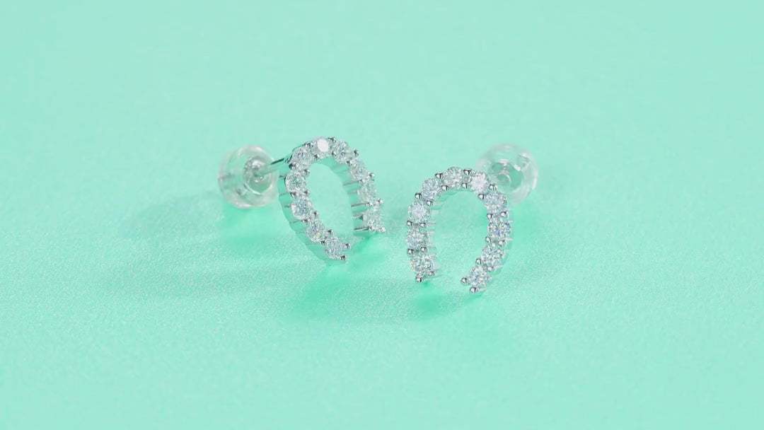 Charmed Moissanite Horseshoe Stud Earrings in Sterling Silver — video