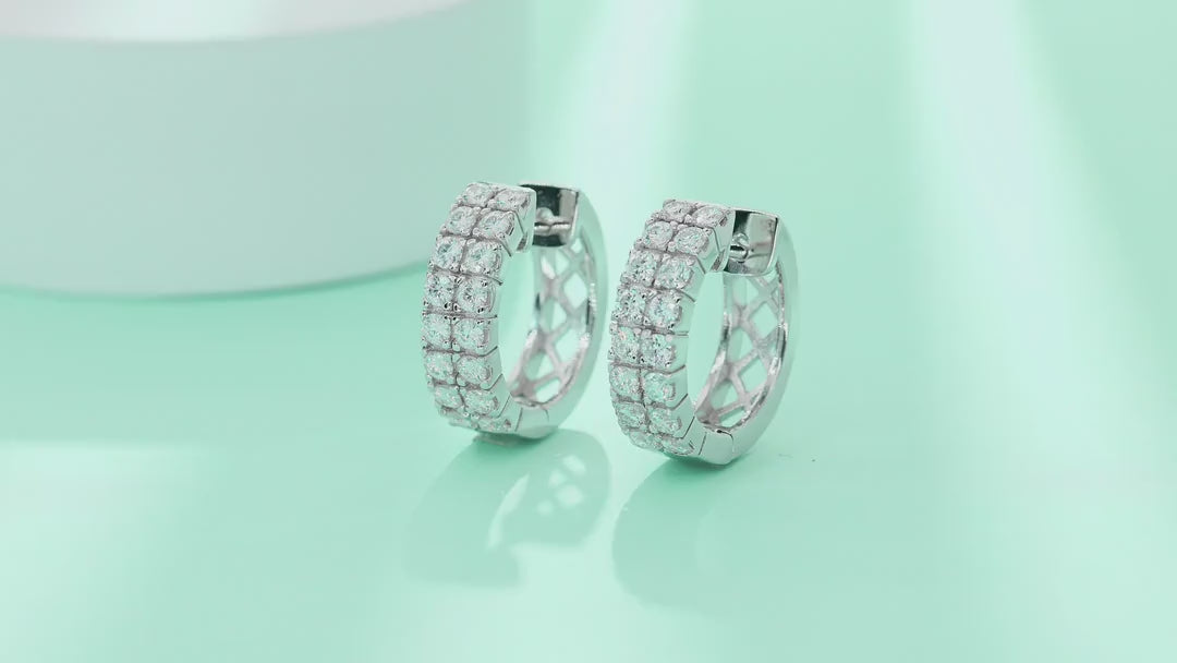 Twinband Moissanite Huggie Hoop Earrings in Sterling Silver — video