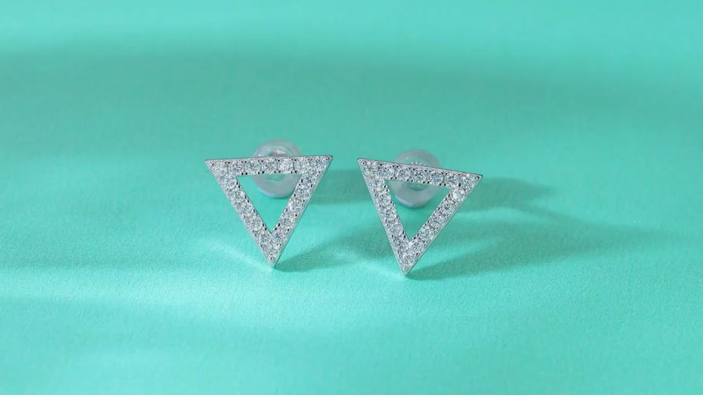 Apex Moissanite Triangle Stud Earrings in Sterling Silver — video