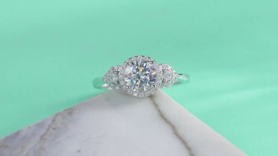 Chiaroscuro Oval-Cut Moissanite Halo Ring in Sterling Silver — video