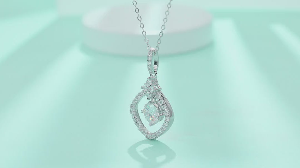 Stardust 1 Carat Moissanite Halo Pendant Necklace in Sterling Silver — video