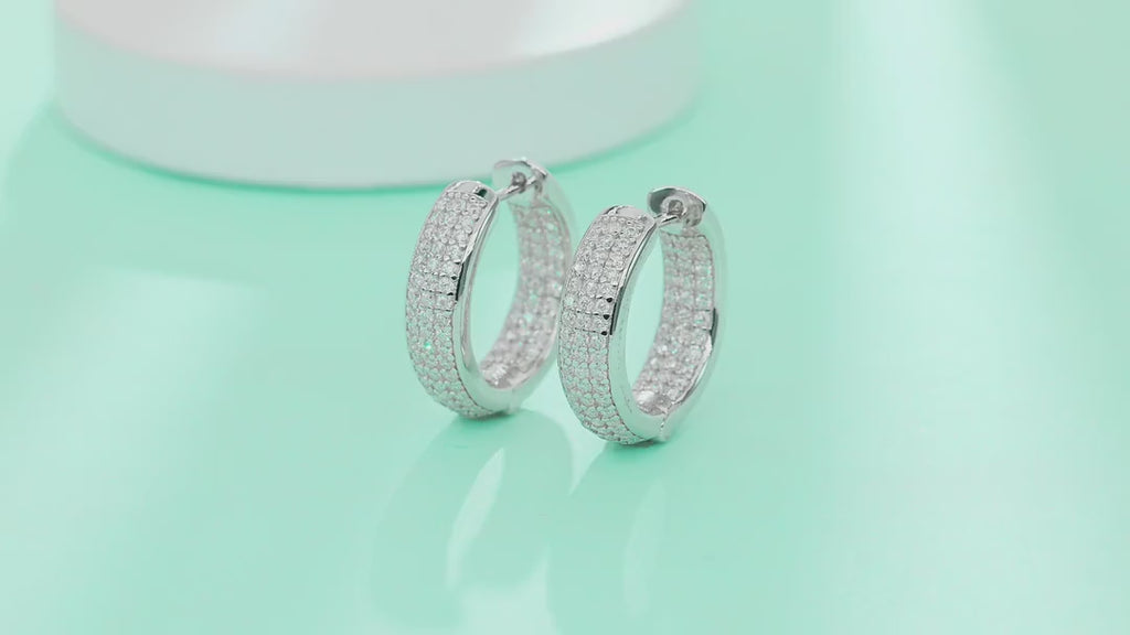Magnum Moissanite Huggie Hoop Earrings in Sterling Silver — video