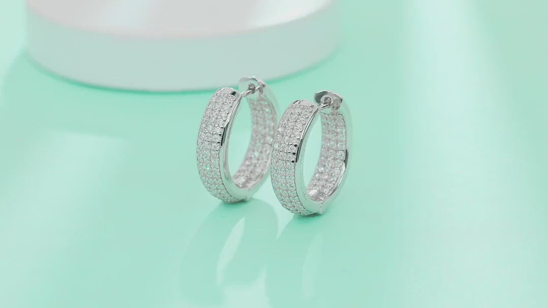 Magnum Moissanite Huggie Hoop Earrings in Sterling Silver — video