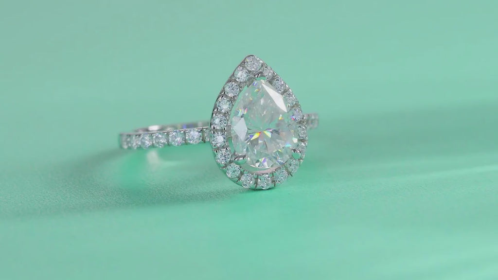 Spark Pear-Cut Moissanite Halo Ring in Sterling Silver — video