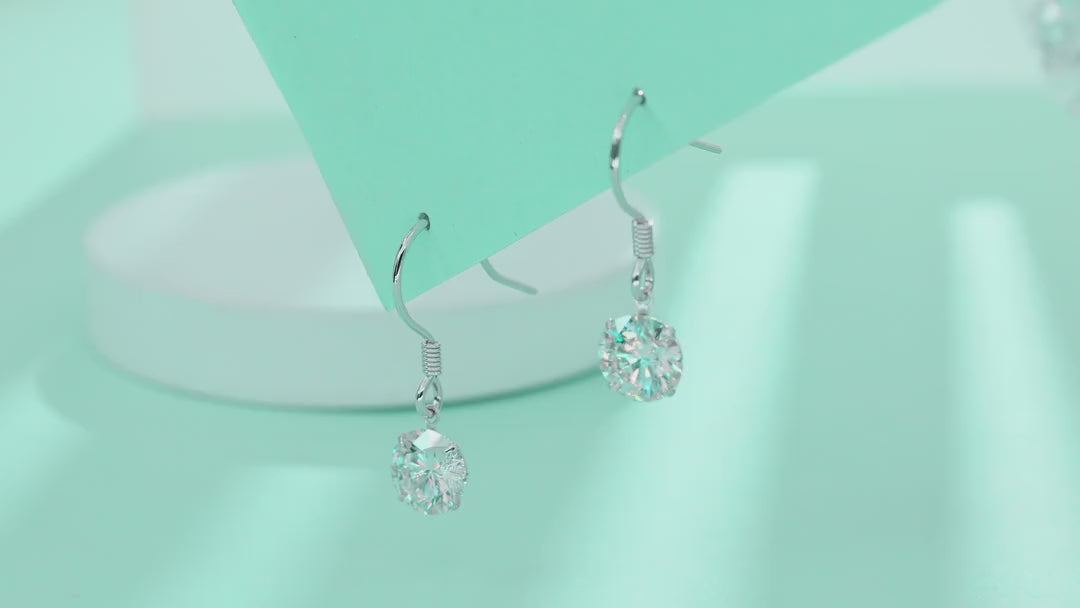 Purely Moissanite Solitaire Drop Earrings in Sterling Silver — video