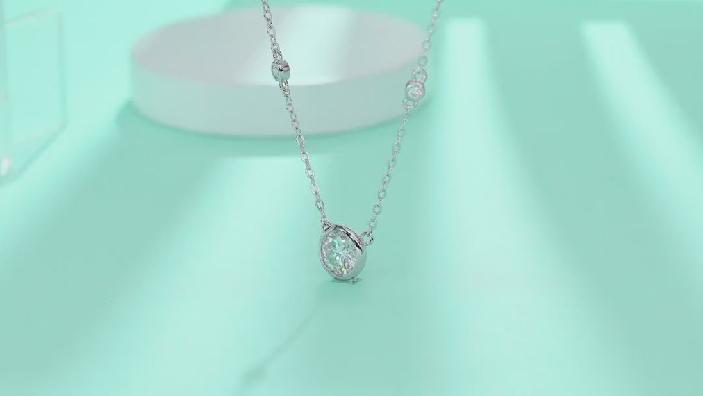 Wish 1 Carat Moissanite Bezel Solitaire Necklace in Sterling Silver — video