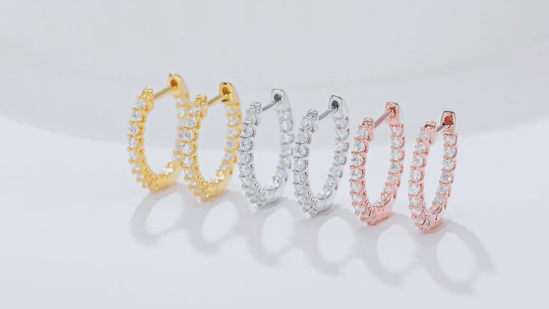 Line Moissanite Huggie Hoop Earrings in Sterling Silver — video